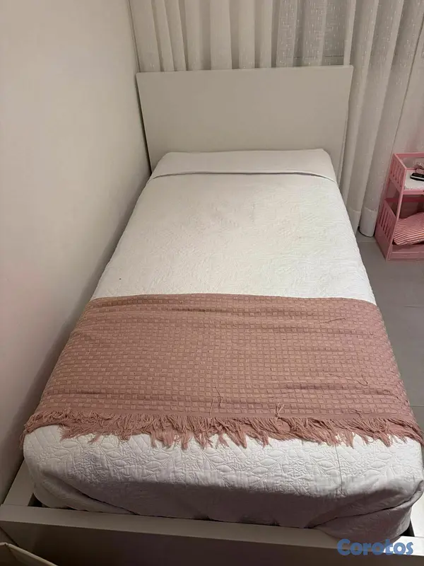muebles y colchones - Cama twin blanca, con colchon 3