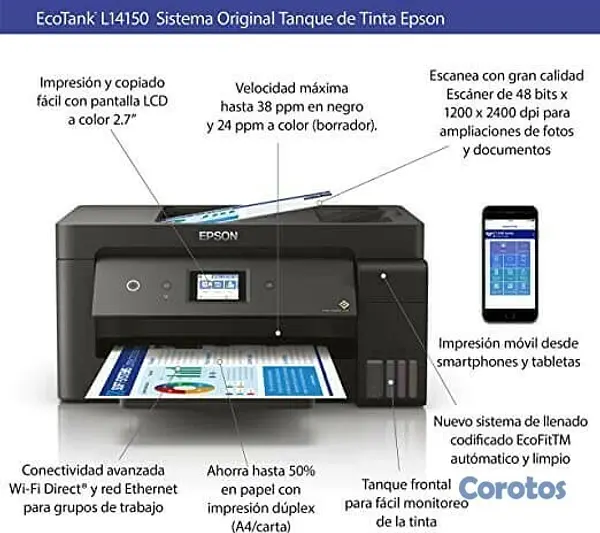 impresoras y scanners - MULTIFUNCIONAL EPSON IMPRESION 11X17 PULGADAS CON BOTELLA DE TINTA DE FABRICA 3