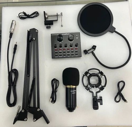 camaras y audio - combo de micrófono con tarjeta de sonido 