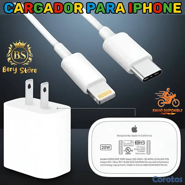 celulares y tabletas - CARGADOR PARA IPHONE ORIGINAL DE 20W CARGA RÁPIDA | CARGADOR PARA CELULARES  10