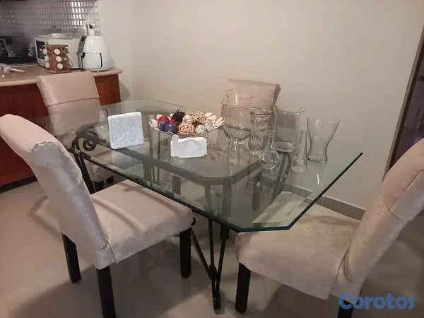 muebles y colchones - Comedor de 6 sillas mesa cristal biselado 3