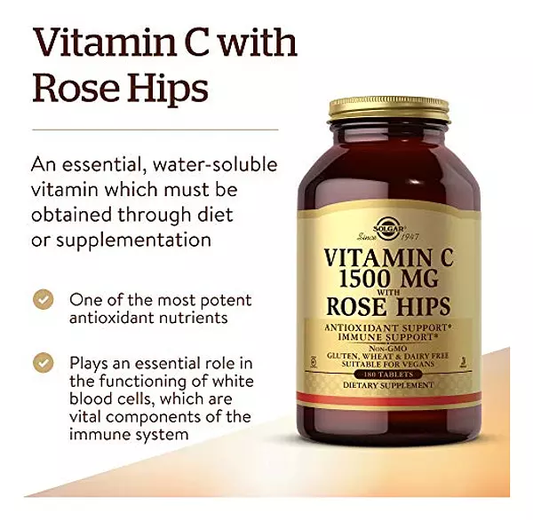 Salud y Equipamiento Médico - Solgar Vitamina C 1500 Mg Con Escaramujos, 180 Tabletas - Re 3