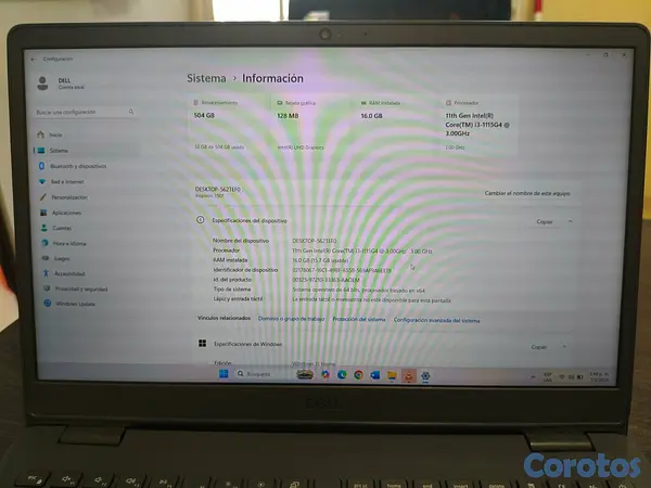 computadoras y laptops - Laptop DELL INSPIRON 3501 INTEL CORE I3-1115G4 3.0 9