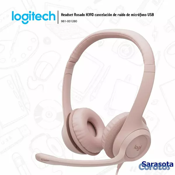 camaras y audio - Logitech Audífono H390 con microfono USB Rosado (9 2