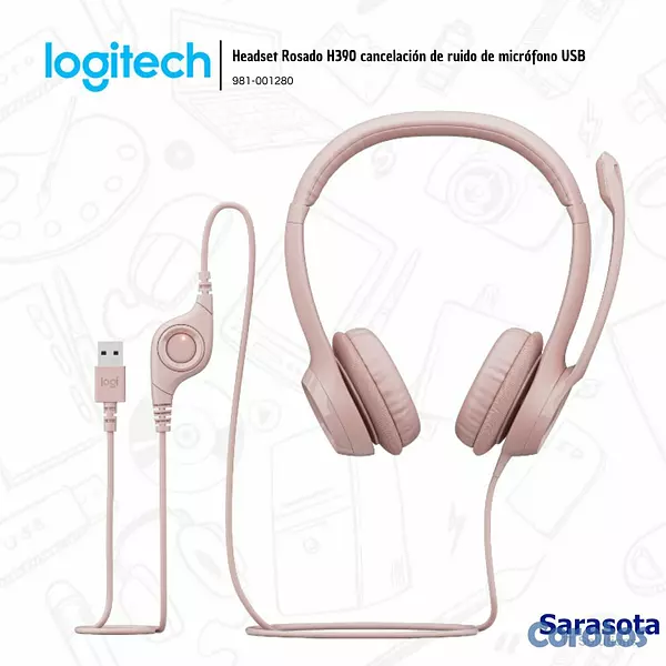 camaras y audio - Logitech Audífono H390 con microfono USB Rosado (9 3