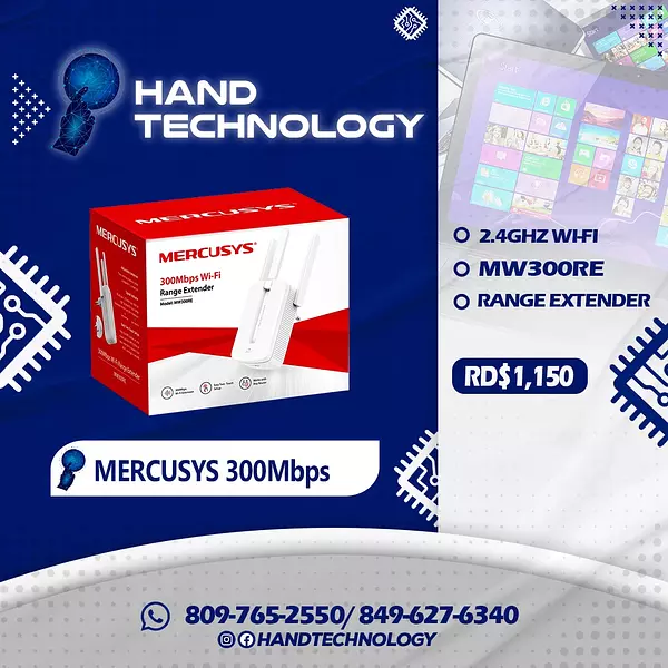 computadoras y laptops - Mercusys MW300RE Wireless Repeater 300Mbps Speed Wi-Fi Range Extender