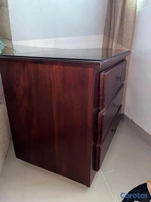 muebles y colchones - Mesa Auxiliar con gavetas y ruedas en Caoba. 60x95x75 cm 7