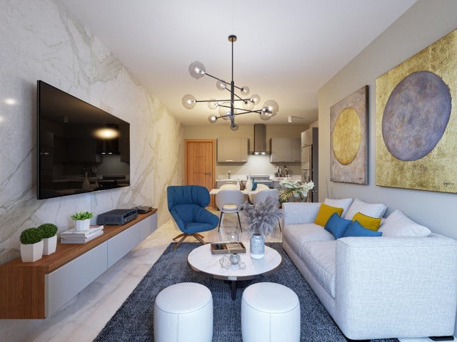 apartamentos - Proyecto en venta Punta Cana #24-198 un dormitorio, un baño, áreas sociales.