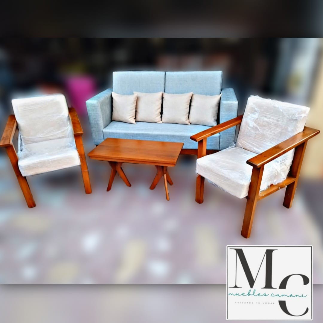 muebles y colchones - Juego de Muebles y sillas angelica madera de caoba comteporaneo tapizado  1
