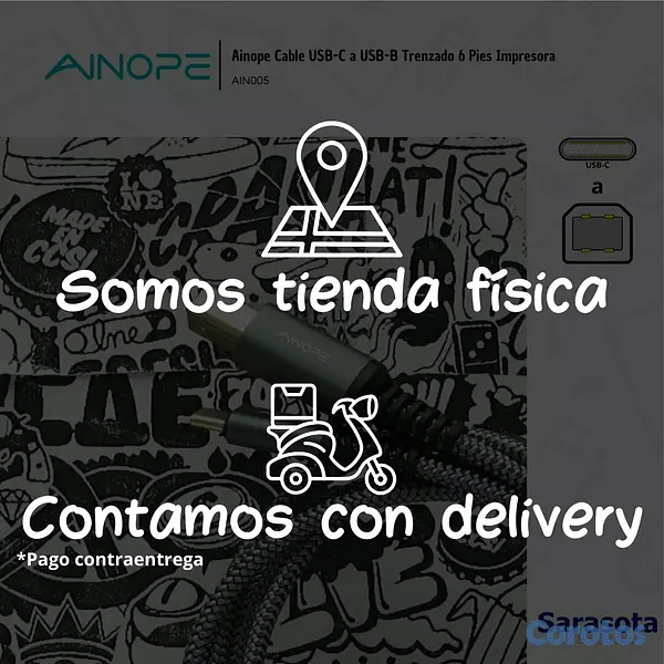 accesorios para electronica - Ainope Cable USB-C a USB-B Trenzado Impresora 3
