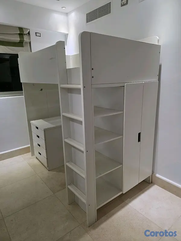 muebles y colchones - cama alta con gavetero y estantes  3