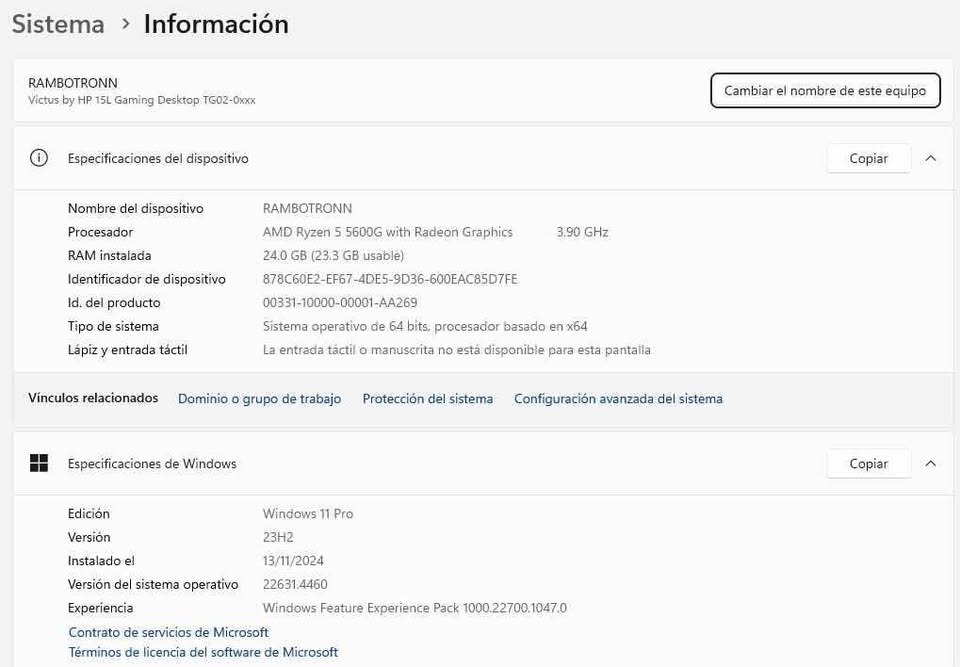 computadoras y laptops - PC Gamer Hp Victus 15L RYZEN 5 5600 con 24gb  RAM 4