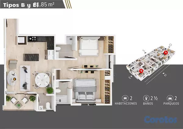 apartamentos - Apartamento en venta en bella vista de dos habitac 11