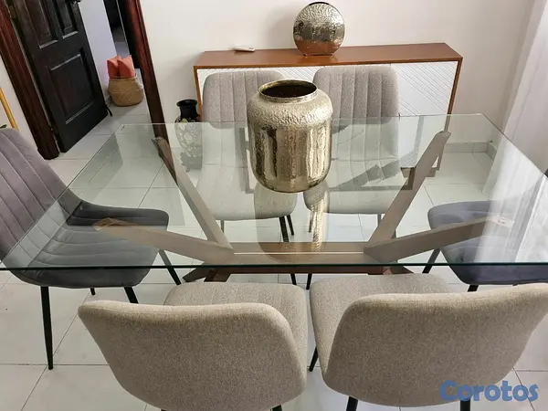 muebles y colchones - comedor hermoso de 6 sillas moderno con Tope de Cristal comprado en ILUMEL. 3
