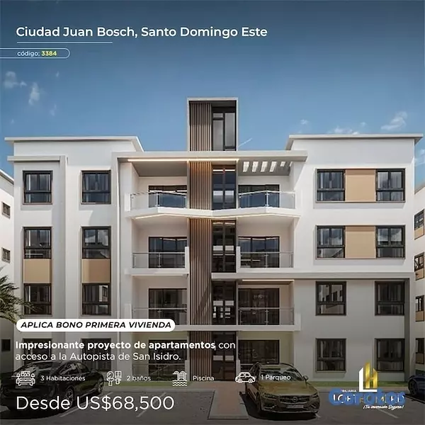 apartamentos - Venta de apartamento con bono primera vivienda en la ciudad Juan Bosh  9