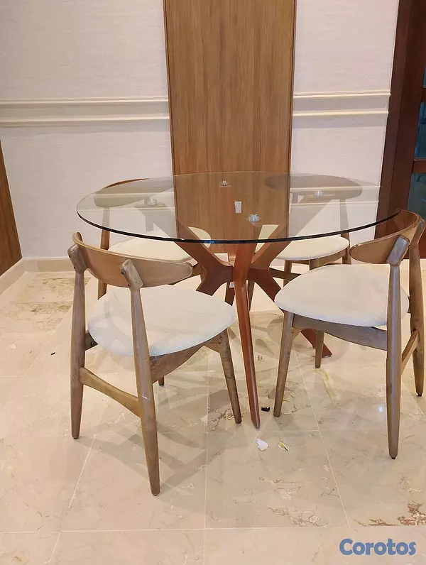 muebles y colchones - mesa redonda de roble 4 sillas  2