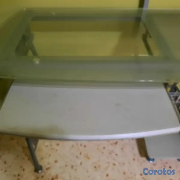 articulos de oficina - escritorio de cristal templado con base de metal 3