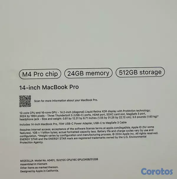 computadoras y laptops - MACBOOK PRO M4 PRO 14" 512GB 24GB RAM SELLADA OFERTA 2