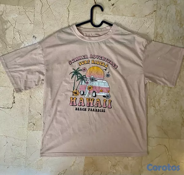 ropa para mujer - Camiseta rosada estampada estilo HawaiI 2