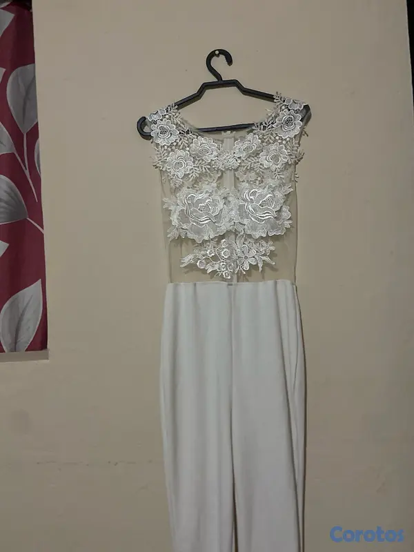 ropa para mujer - enterizo blanco encaje trasparente y florar blanco  2