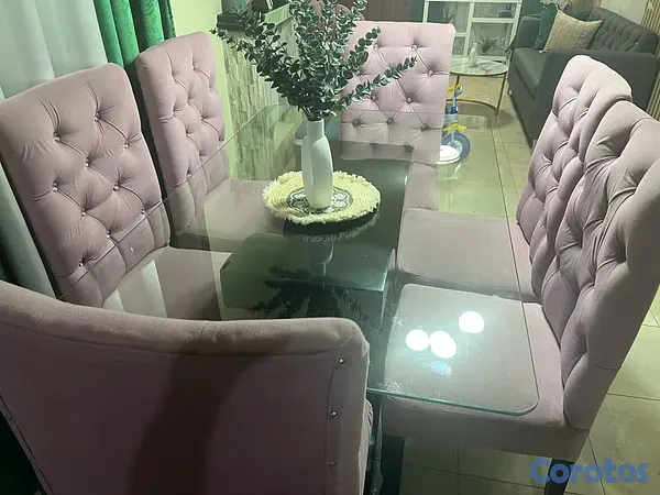 muebles y colchones - Comedor de vidrio con 6 sillas en buen estado. 2