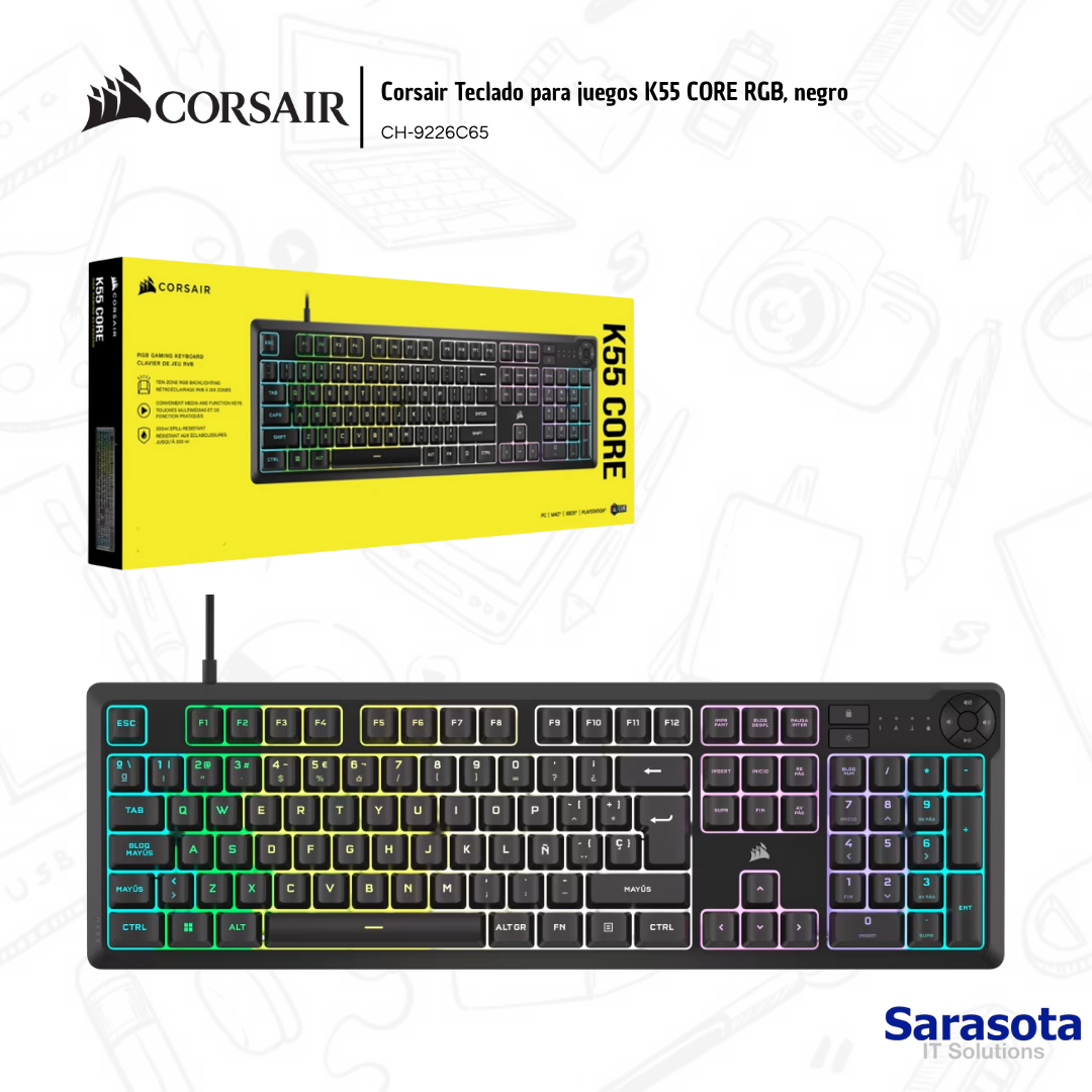 accesorios para electronica - Corsair Teclado para juegos K55 CORE RGB, negro CH 1