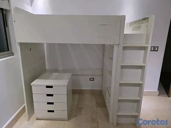 muebles y colchones - cama alta con gavetero y estantes  2