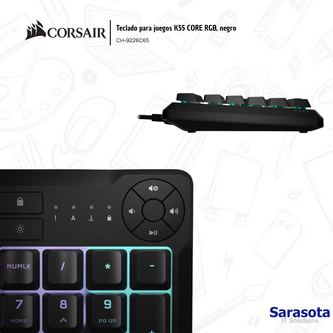 accesorios para electronica - Corsair Teclado para juegos K55 CORE RGB, negro CH 2