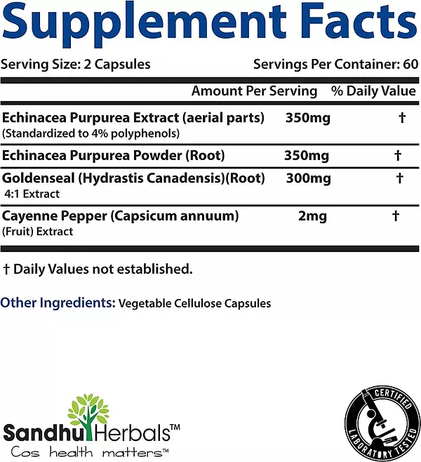 Salud y Equipamiento Médico - Equinacea 1000mg Sandhu Herbals 2