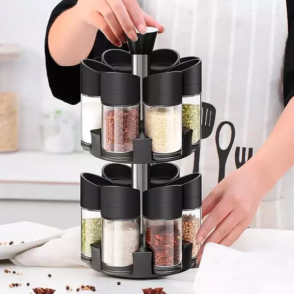cocina - Especiero 12 piezas Botellas giratorias 360 grados Set de acero inoxidable 2