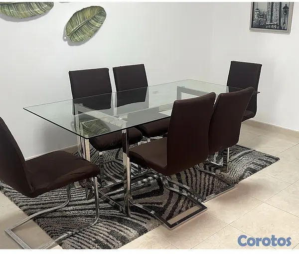 muebles y colchones - Mesa de Comedor Moderna de Vidrio + 6 Sillas GRATI 3