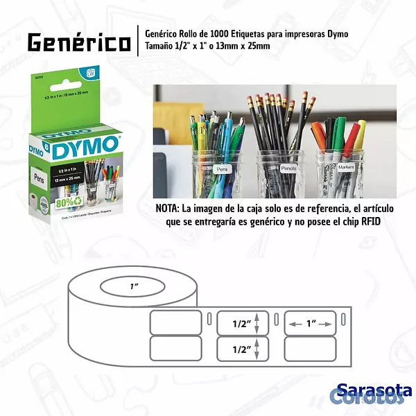 accesorios para electronica - Genérico Rollo de Etiquetas para Dymo Tamaño 1/2"  2