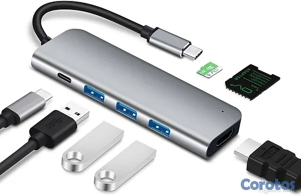 computadoras y laptops - HUB TIPO C 7 EN 1 (3 USB 3.0+MICRO SD+SD+PD)  HB1105GY 2