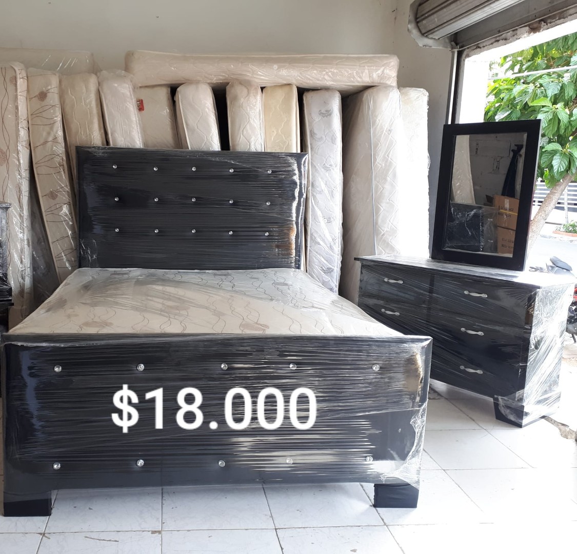 muebles y colchones - Cama Y Gavetero Negro 0