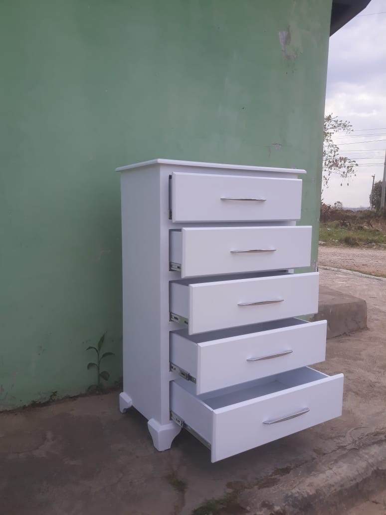 muebles y colchones - Biuro de cinco gavetas en madera color blanco  0