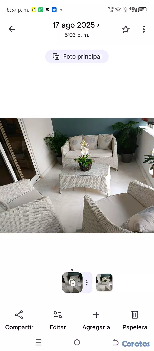 muebles y colchones - VENDO HERMOSO JUEGO DE TERRAZA DE ILUMEL  3