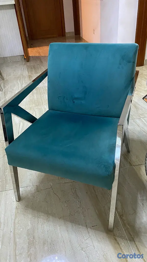 muebles y colchones - Set de 2 sillones modernos tapizados en azul 2