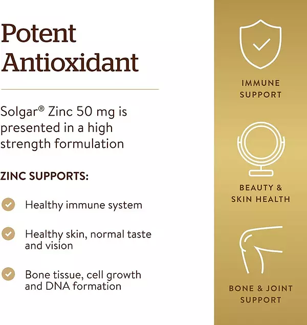 Salud y Equipamiento Médico - Zinc 50 Mg Piel Y Vision Saludable 100 Tabletas Solgar 3