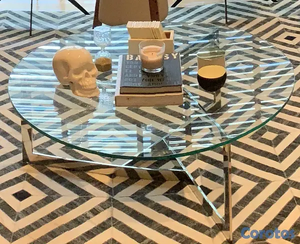 decoración y accesorios - Mesas de sala base metálica con tope redondo de vi
