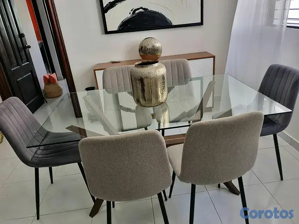 muebles y colchones - comedor hermoso de 6 sillas moderno con Tope de Cristal comprado en ILUMEL. 7