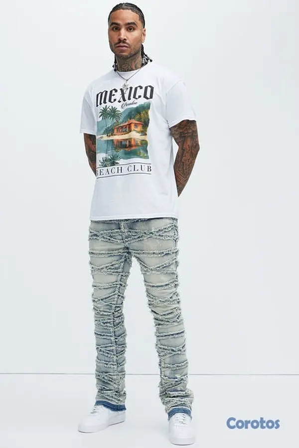 ropa para hombre - pantalón de Mezclilla pierna Ancha  3
