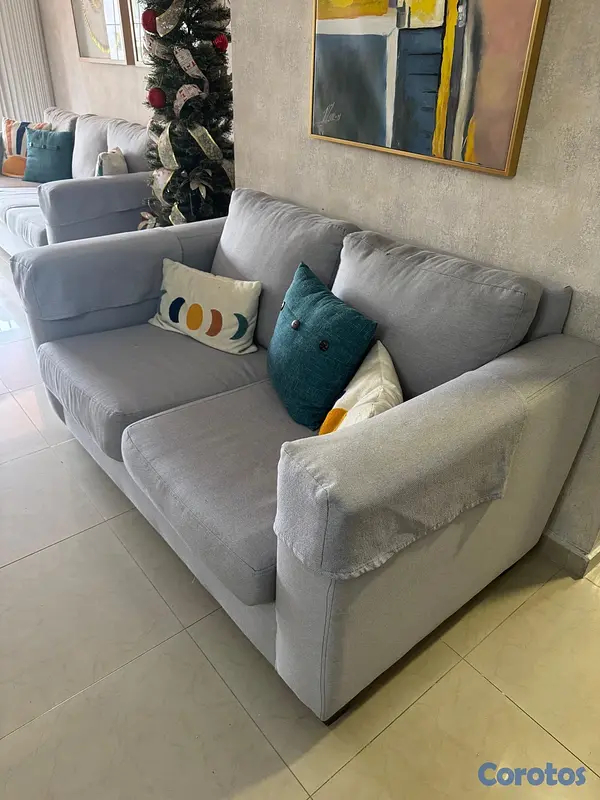 muebles y colchones - 2 sofás modernos en tela gris 4