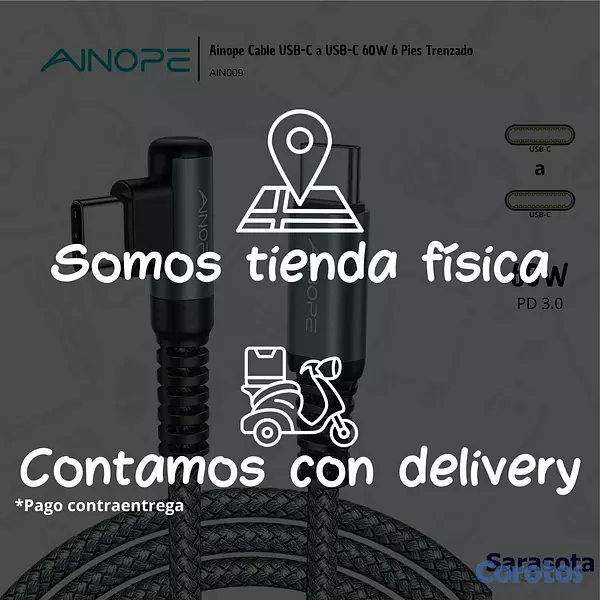 accesorios para electronica - Ainope Cable USB-C a USB-C Trenzado 60W 2
