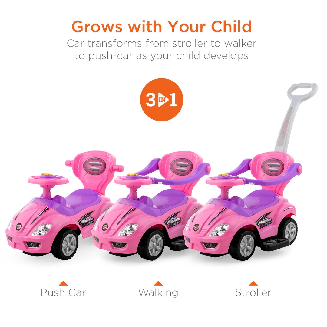 juguetes - Carrito De Empujar Para Niña Con Mango Sonidos Carro Montable 3 en 1 con tapasol 1