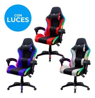 muebles y colchones - Silla gamer luz RGB soporte lumbar Reclinable con ruedas. Gaming oficina  1