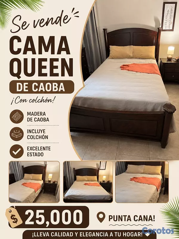 muebles y colchones - cama queen caoba 6