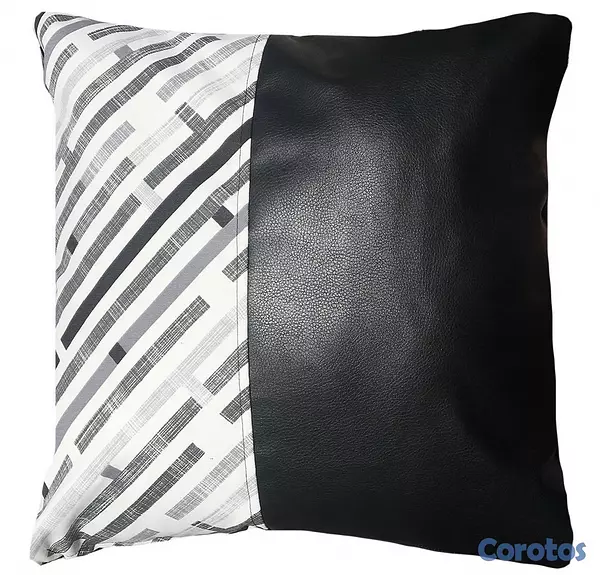 decoración y accesorios - Funda Cojin Decorativo Eco Cuero Gris y Negro 20x20 pulgadas 2