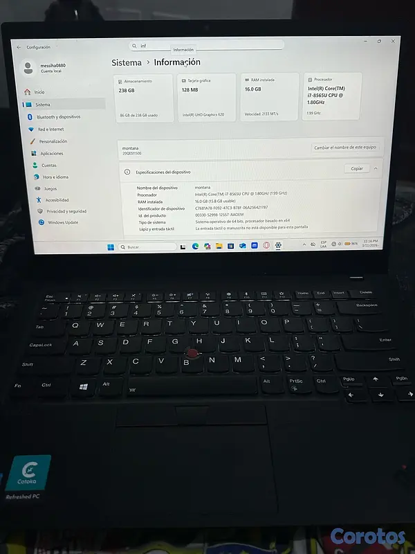 computadoras y laptops - Laptop n Lenovo ThinkPad X1 Carbon 2
