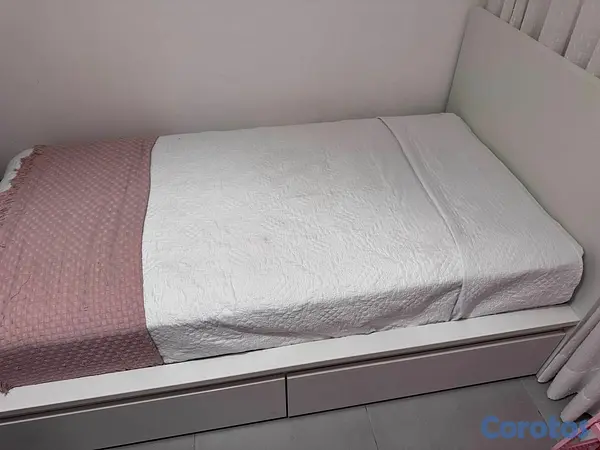 muebles y colchones - Cama twin blanca, con colchon 4