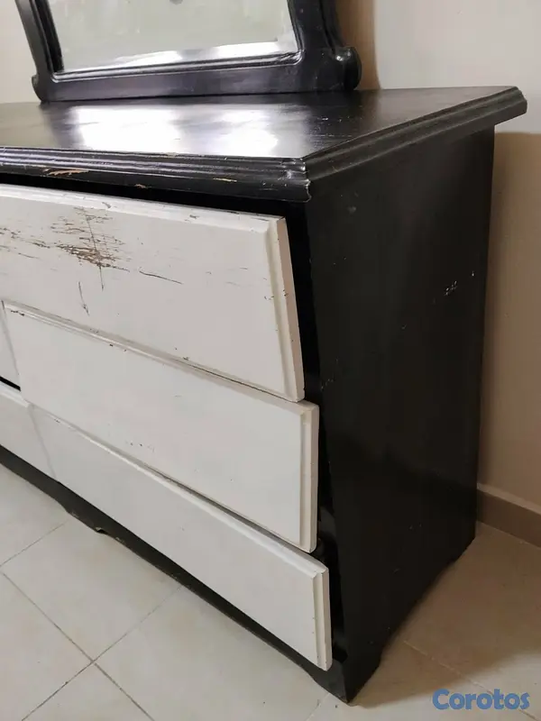 muebles y colchones - Tocador negro de 6 cajones blanco con espejo encim 2